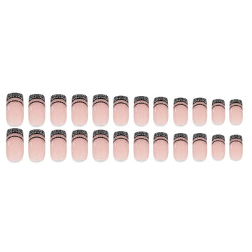 NBNTGH uñas Frances negro brillo, efecto glamoroso para fiestas