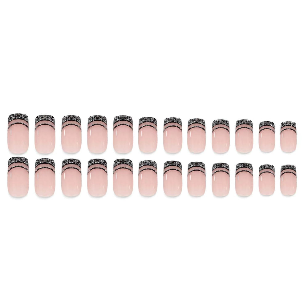 NBNTGH uñas Frances negro brillo, efecto glamoroso para fiestas