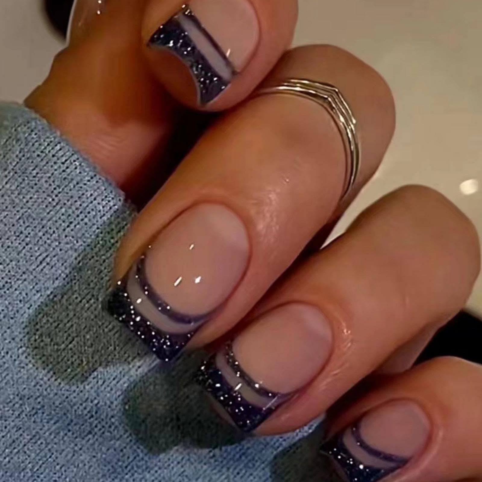 NBNTGH uñar postizas Frances negro brillo, look elegante para ocasiones