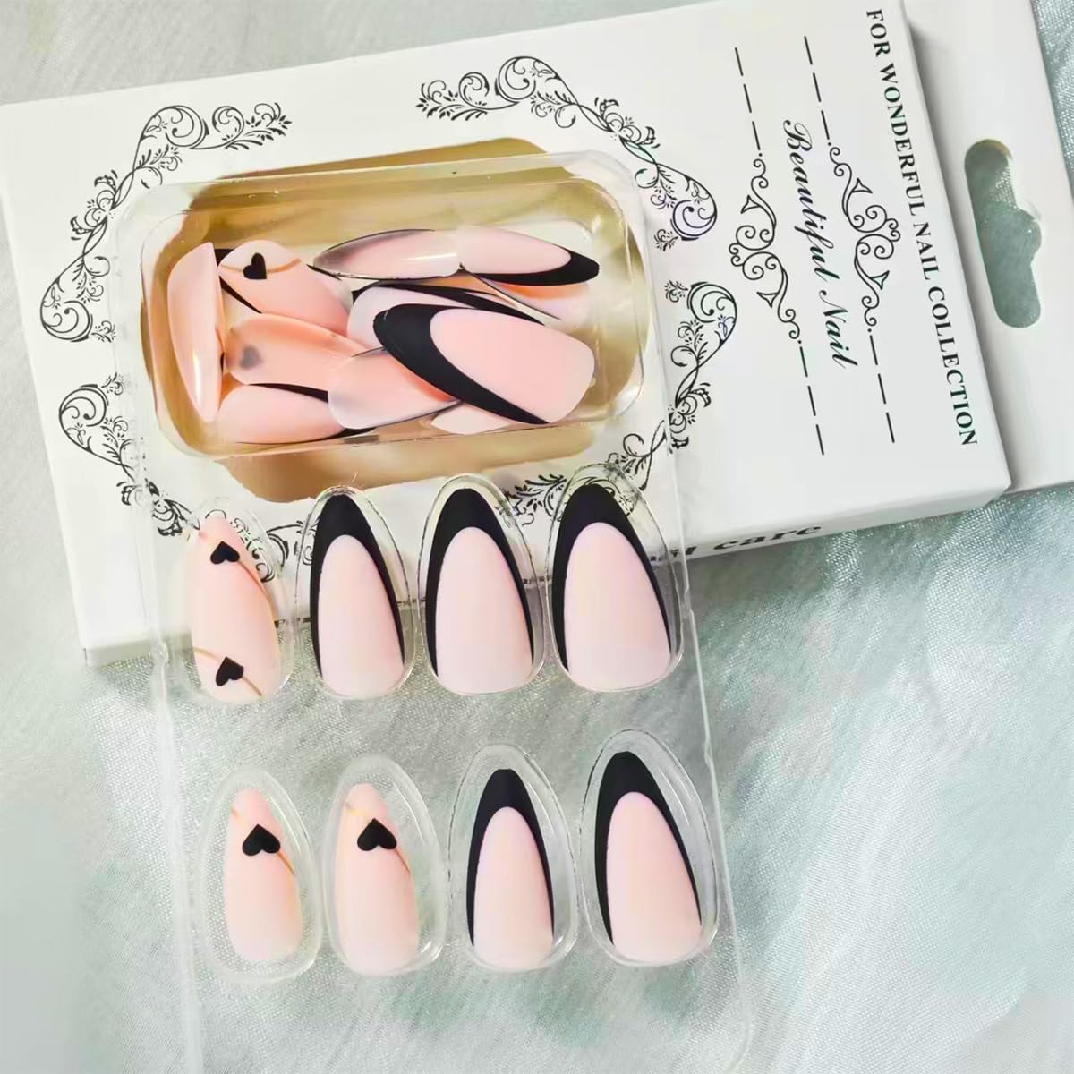 NBNTGH uñas postizas frances negro diseño para fiestas y celebraciones
