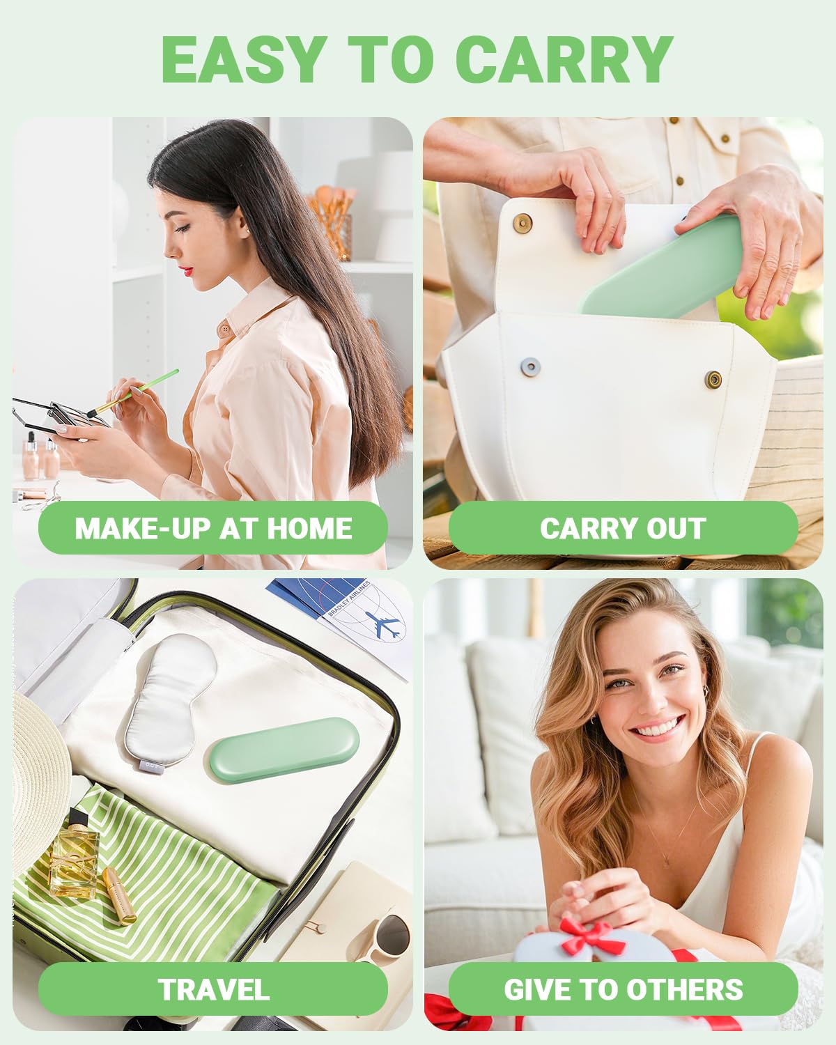 NBPF brilliant estuche verde con esponjas para polvo y almacenamiento.