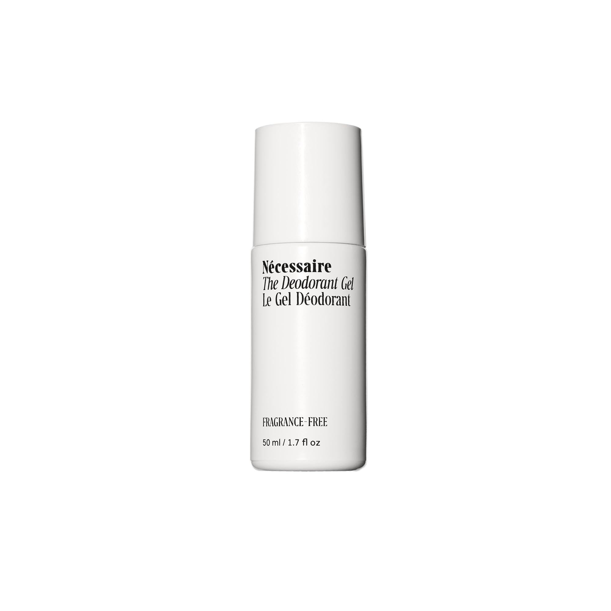 Nécessaire Deodorant Gel bottle, fragrance-free for all-day freshness.