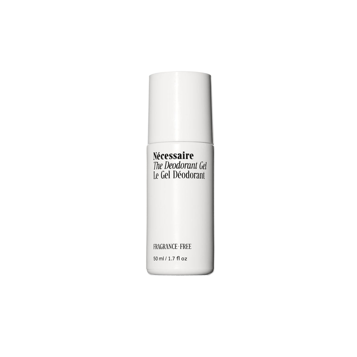 Nécessaire Deodorant Gel bottle, fragrance-free for all-day freshness.