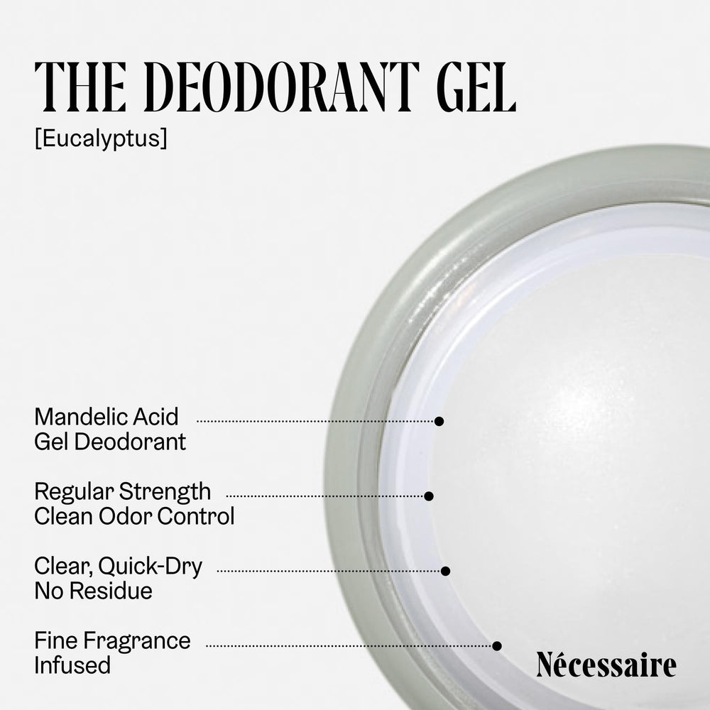 Nécessaire eucalyptus deodorant gel mandelic acid ingredients panel highlights skin-friendly odor control.