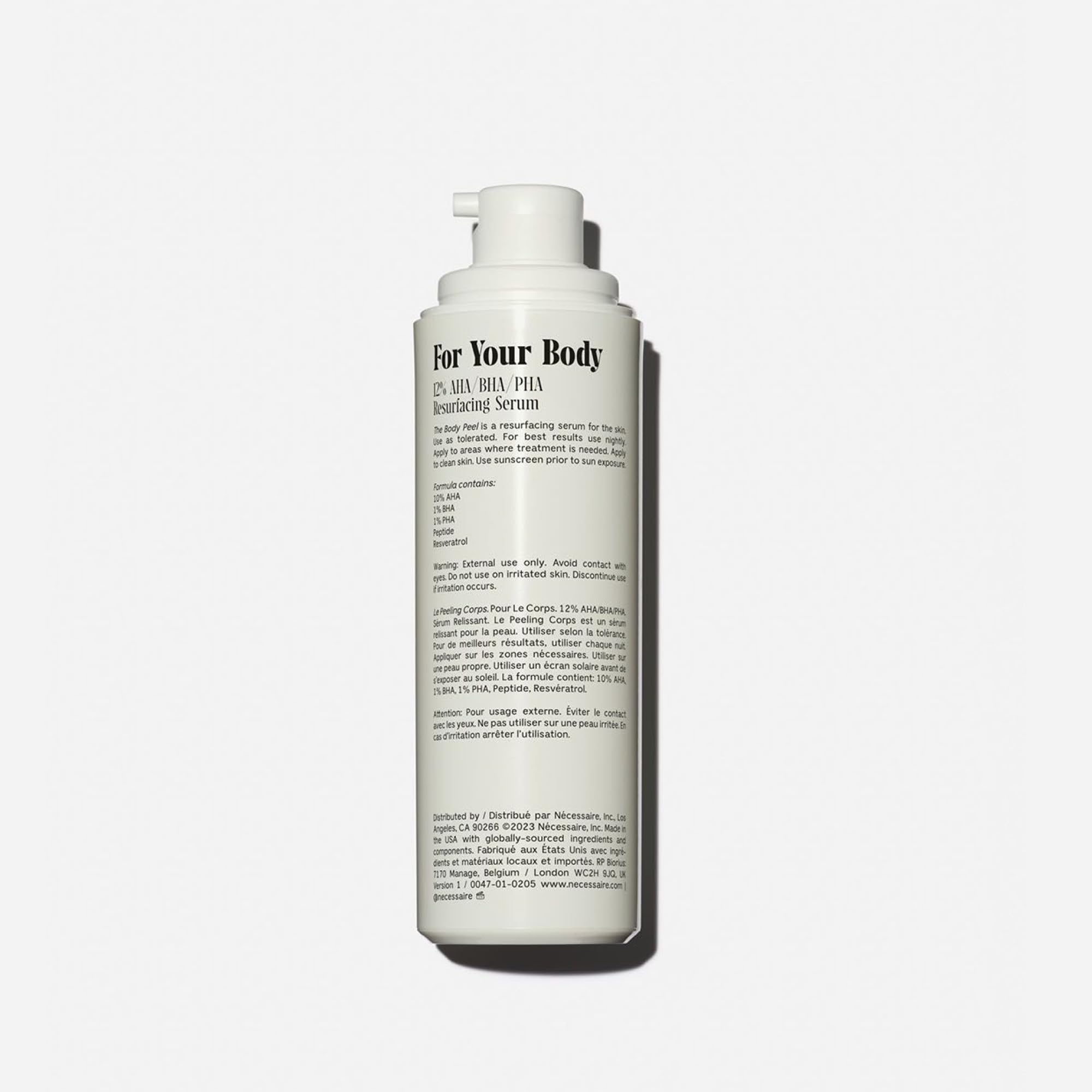 Nécessaire exfoliante corporal, uso nocturno para renovación suave de la piel.