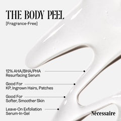 Nécessaire exfoliante corporal, ingredientes clave AHA/BHA/PHA para renovación.