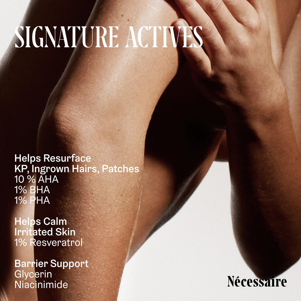 Nécessaire exfoliante corporal, dermatológicamente probado, apto para piel sensible.