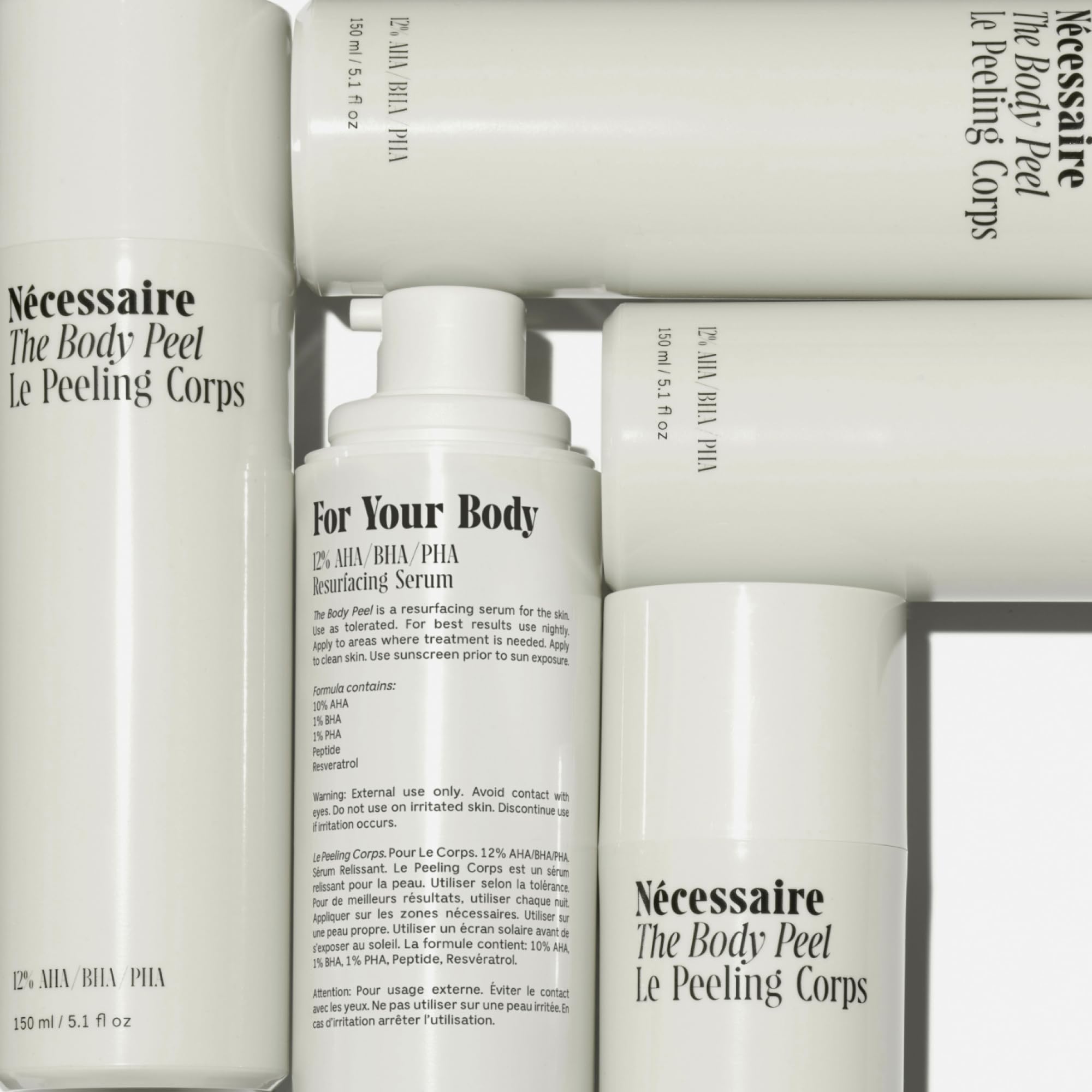 Nécessaire exfoliante corporal, textura suero-en-gel para absorción rápida.