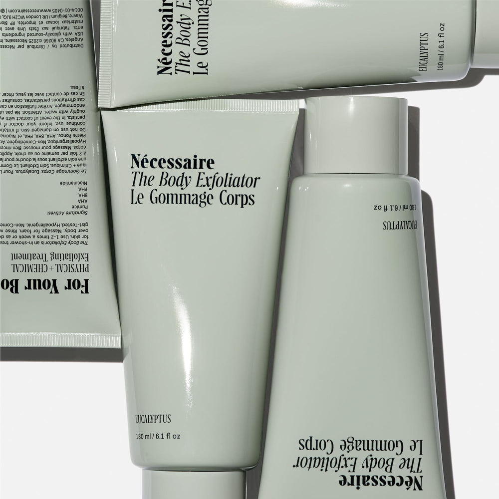 Nécessaire exfoliante cuerpo eucalipto, textura visible para piel áspera