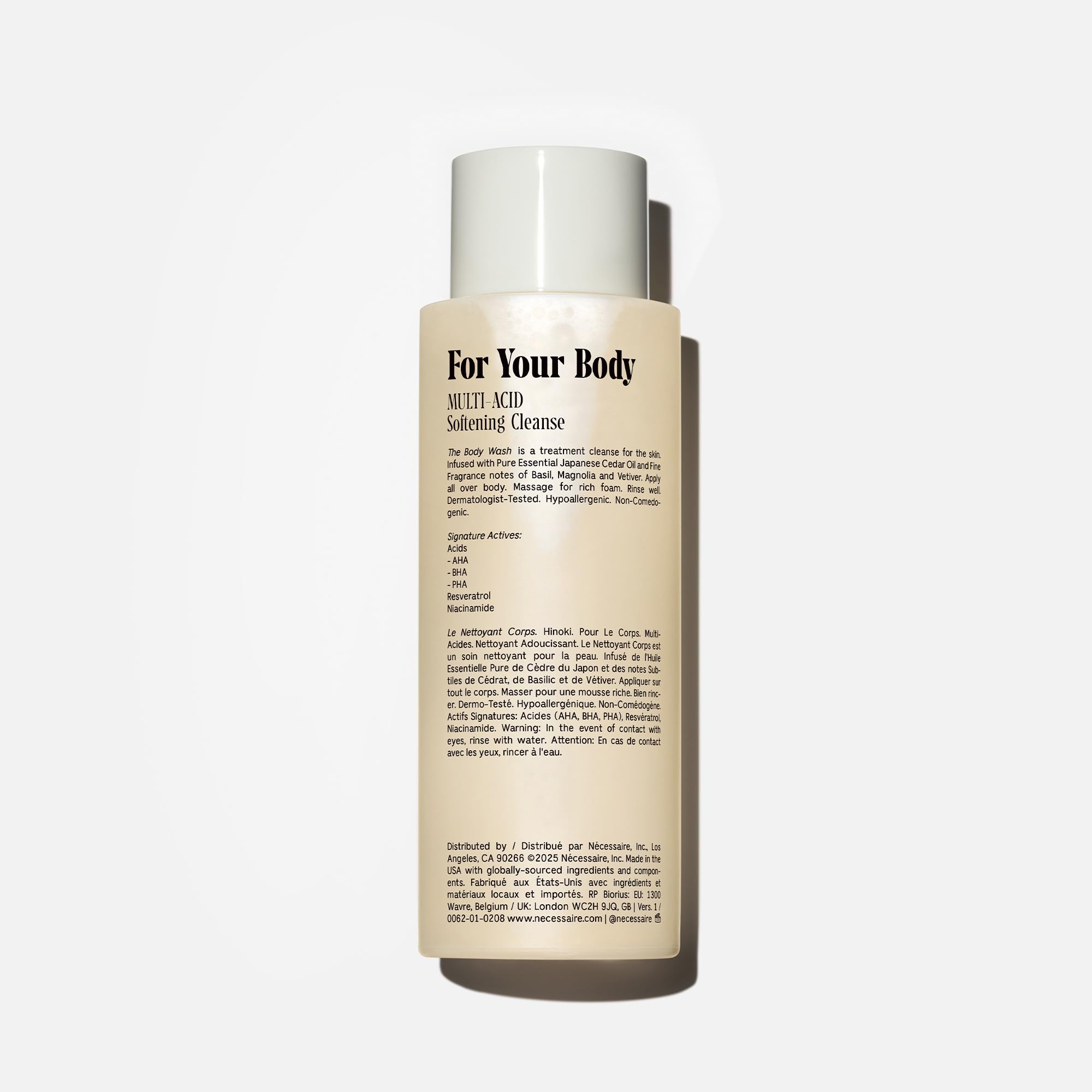 Nécessaire Jabón corporal Hinoki, notas aromáticas de hinoki, albahaca y magnolia.