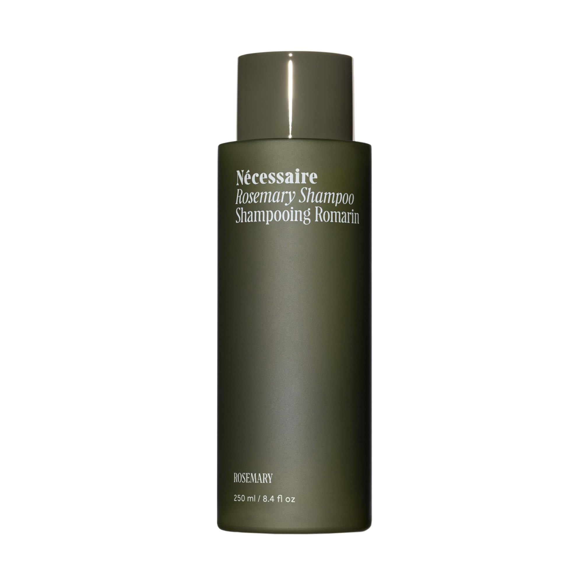 Nécessaire shampoing romarin, bouteille élégante prête pour une routine capillaire quotidienne.