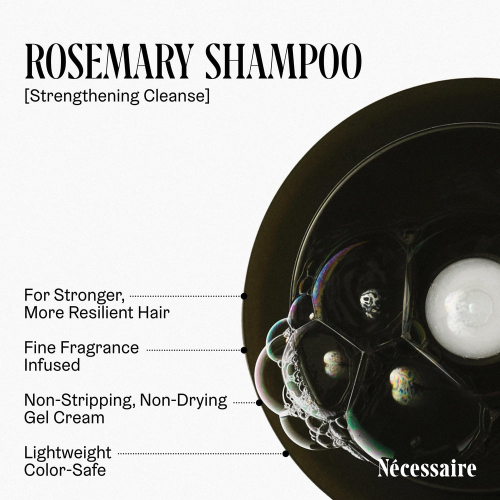 Nécessaire shampoing romarin, notes olfactives romarin-mandarine pour une expérience apaisante.