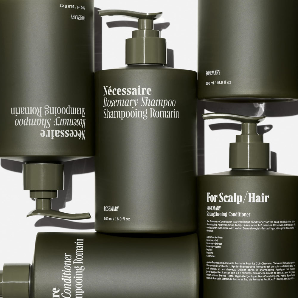 Nécessaire Rosemary Shampoo etiqueta muestra ingredientes clave