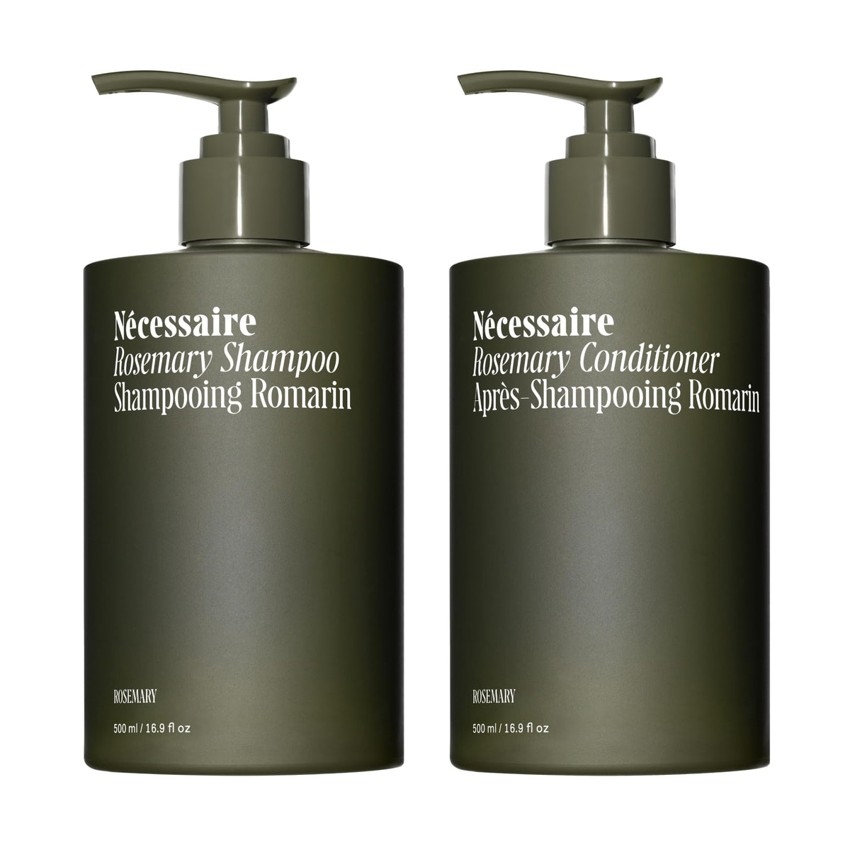 Nécessaire Rosemary Shampoo botella visible con fragancia herbal para uso diario