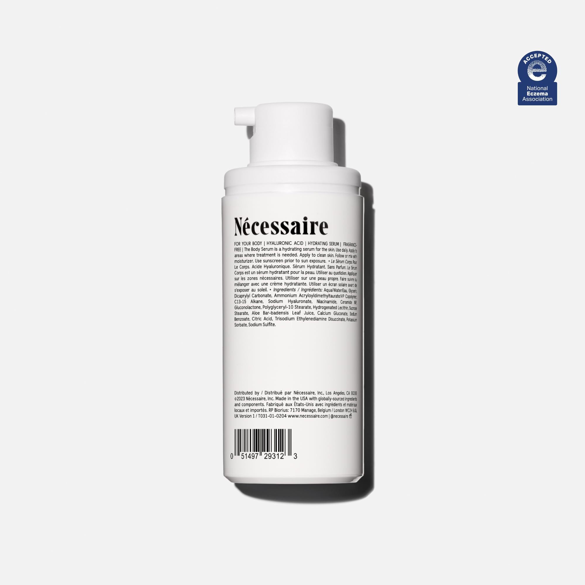 Nécessaire Sérum Corporal: hidratación profunda con ácido hialurónico 0,5%.
