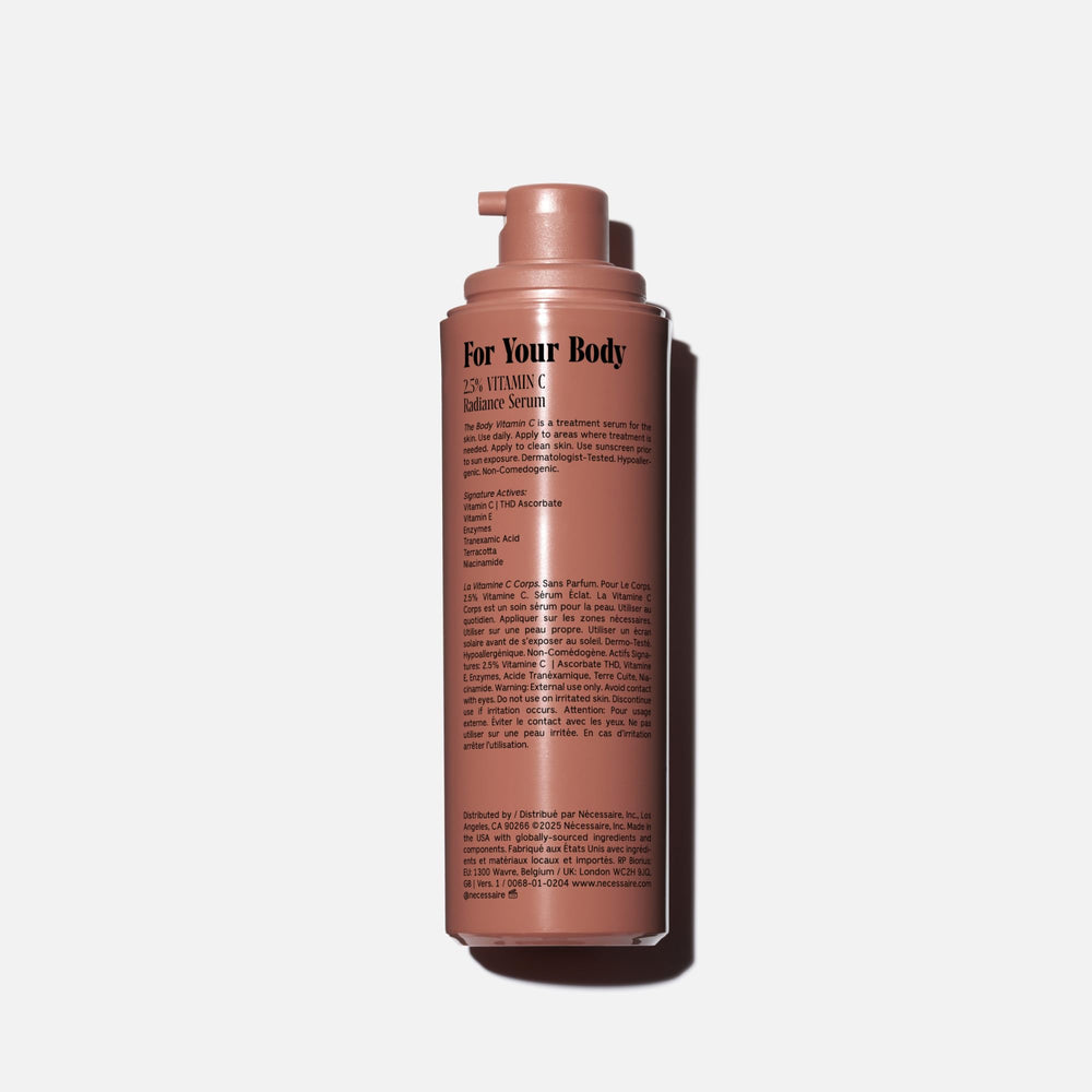 Nécessaire Sérum Corporal de Vitamina C, envase de bio-resina y bajo impacto.
