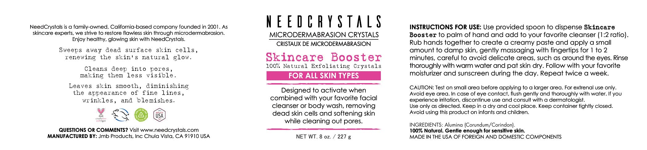NeedCrystals packaging label highlights product details and quality promise