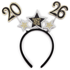 Needzo diadema año nuevo con brillo dorado y plata, ideal para celebraciones brillantes.