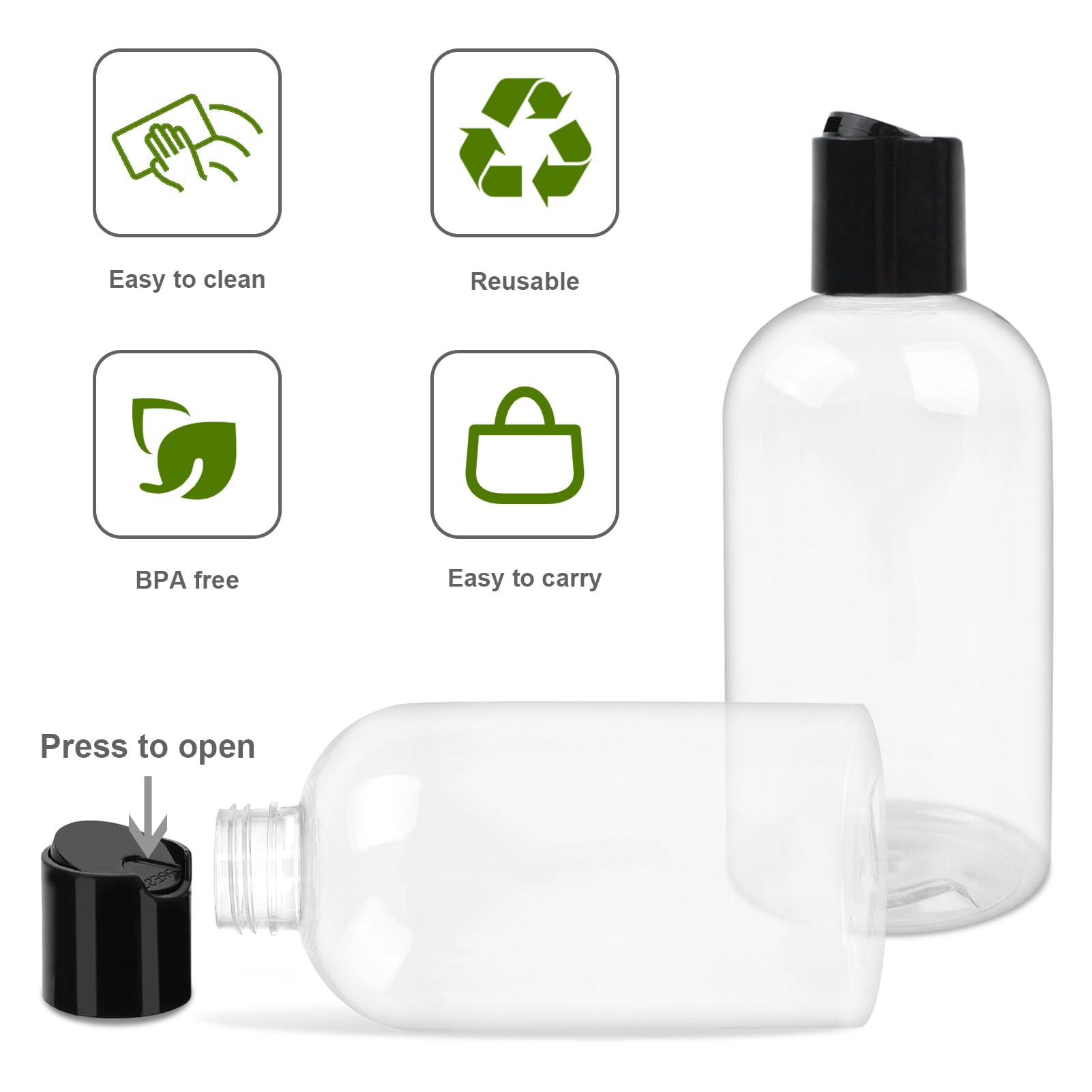Conjunto Neendohome de botellas 8oz transparentes, ideal para cosméticos en viaje
