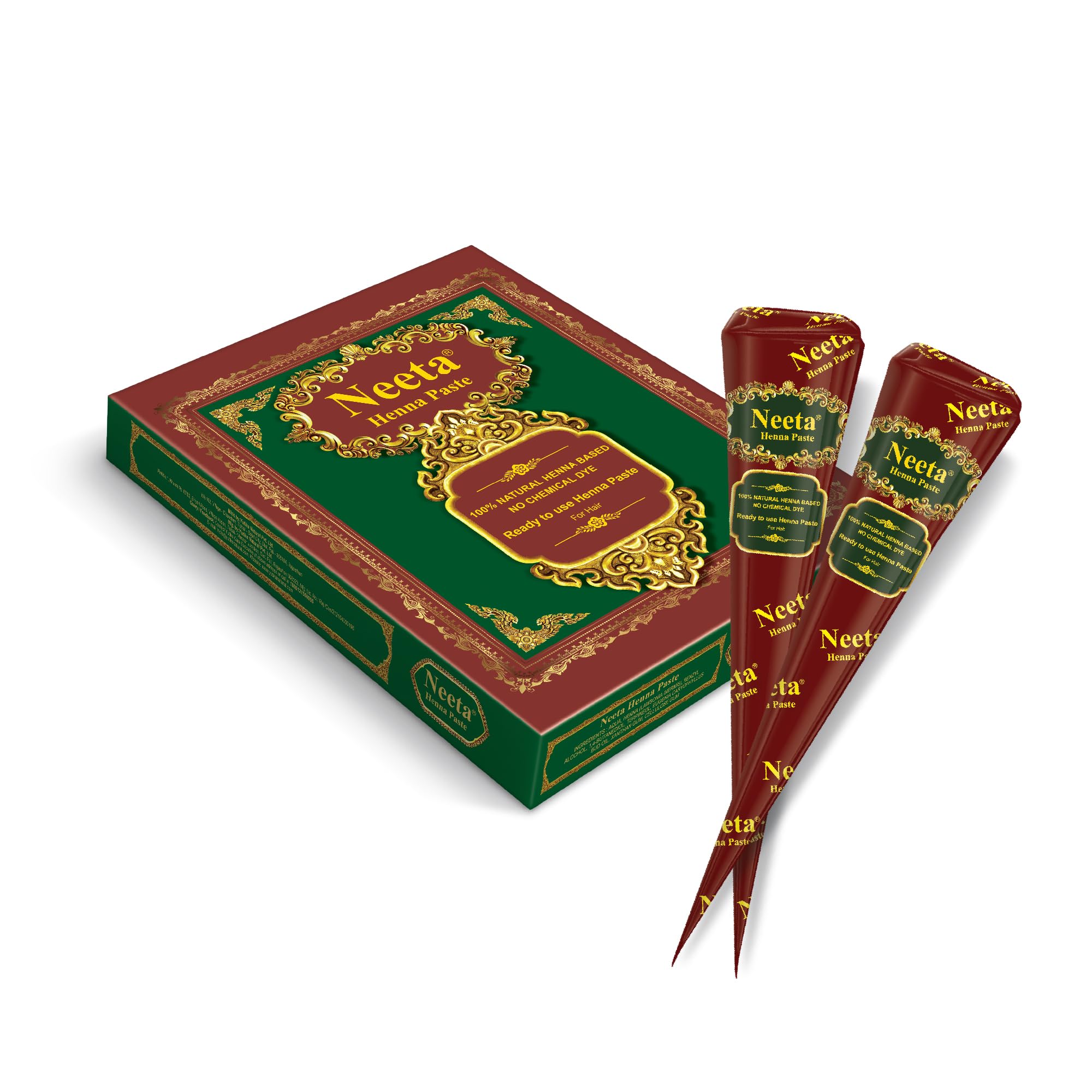 Conos de henna Neeta, color marrón rojizo para retoques fáciles.