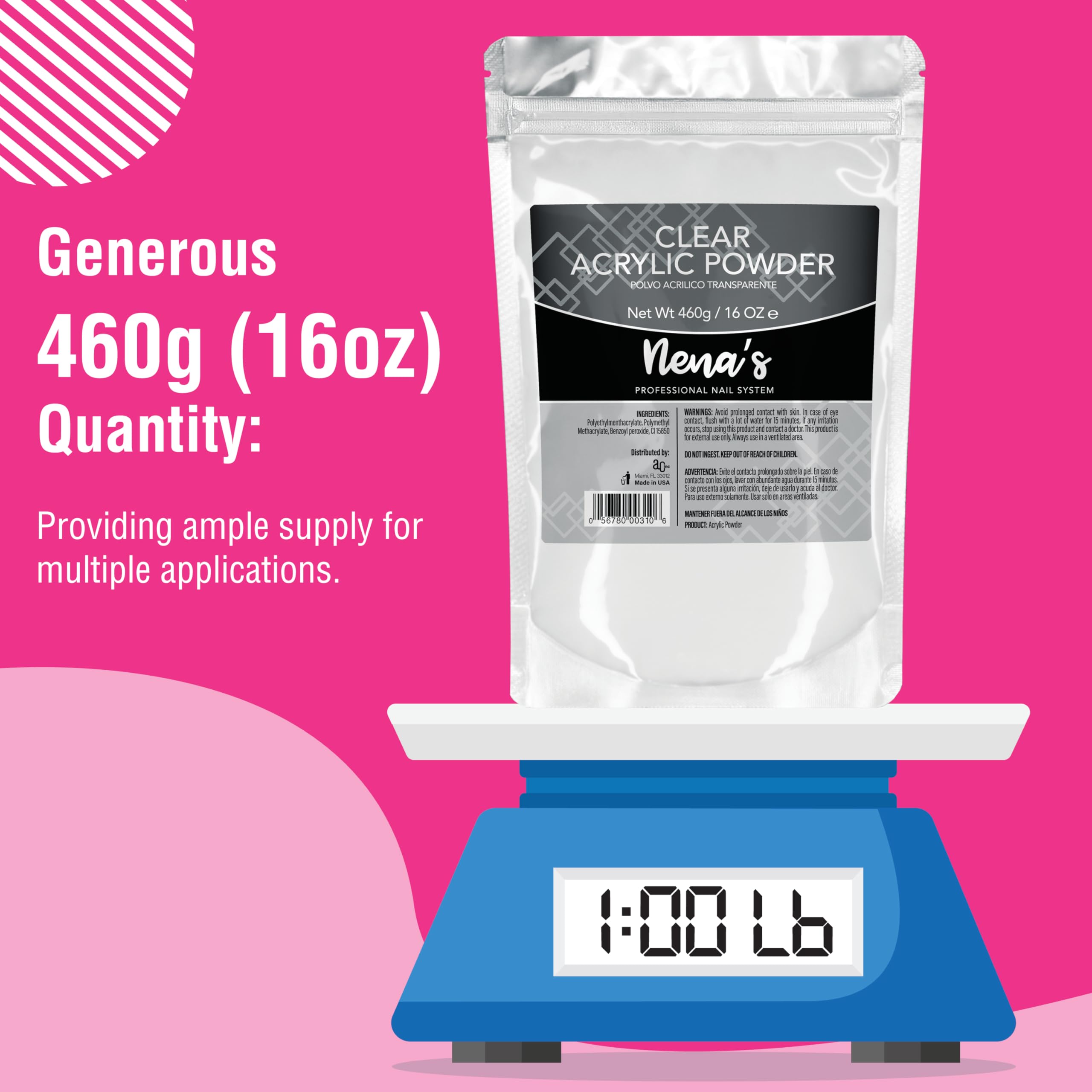Nena's polvo acrílico rosa medio para extensiones y diseños.