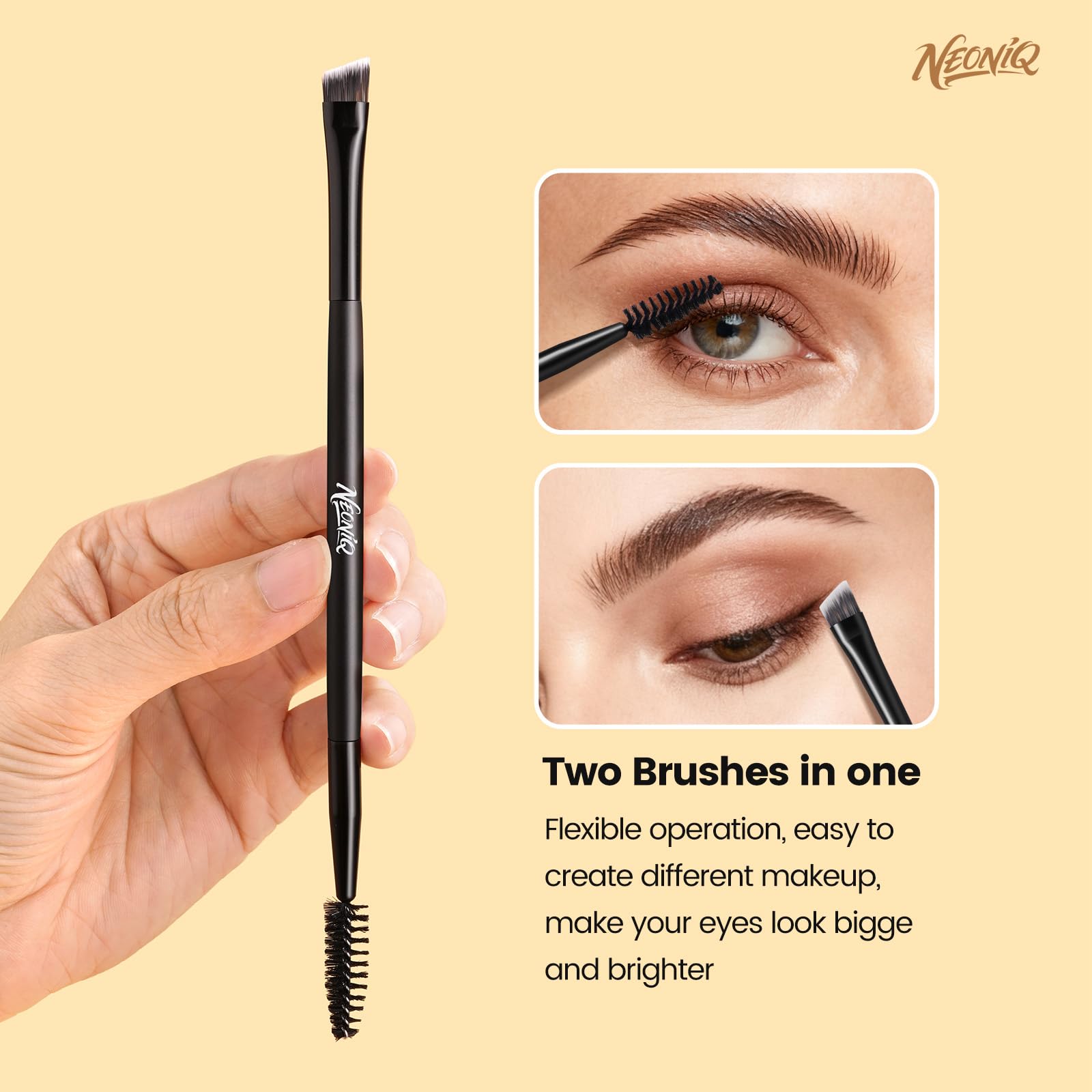 NEONIQ conjunto de pinceles de doble extremo para un rostro completo durante la rutina.