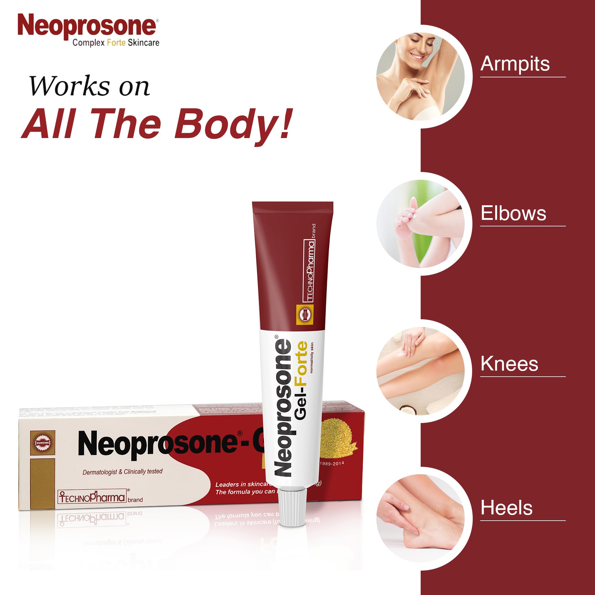 Neoprosone Gel Aplicación Cuerpo: suave para codos y rodillas.