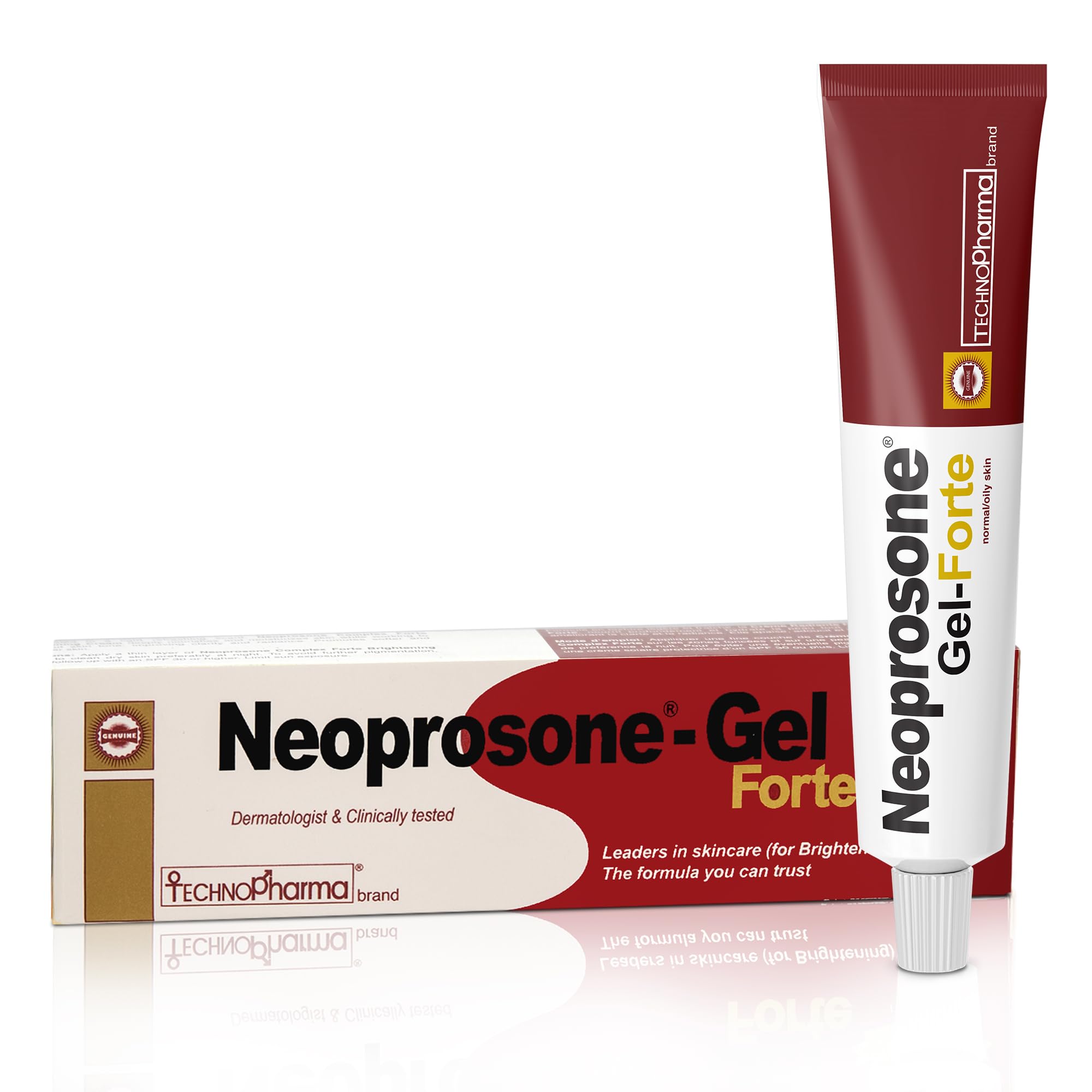 Neoprosone Gel Aclarador: envase frontal, ideal para uso diario en rostro y cuerpo.