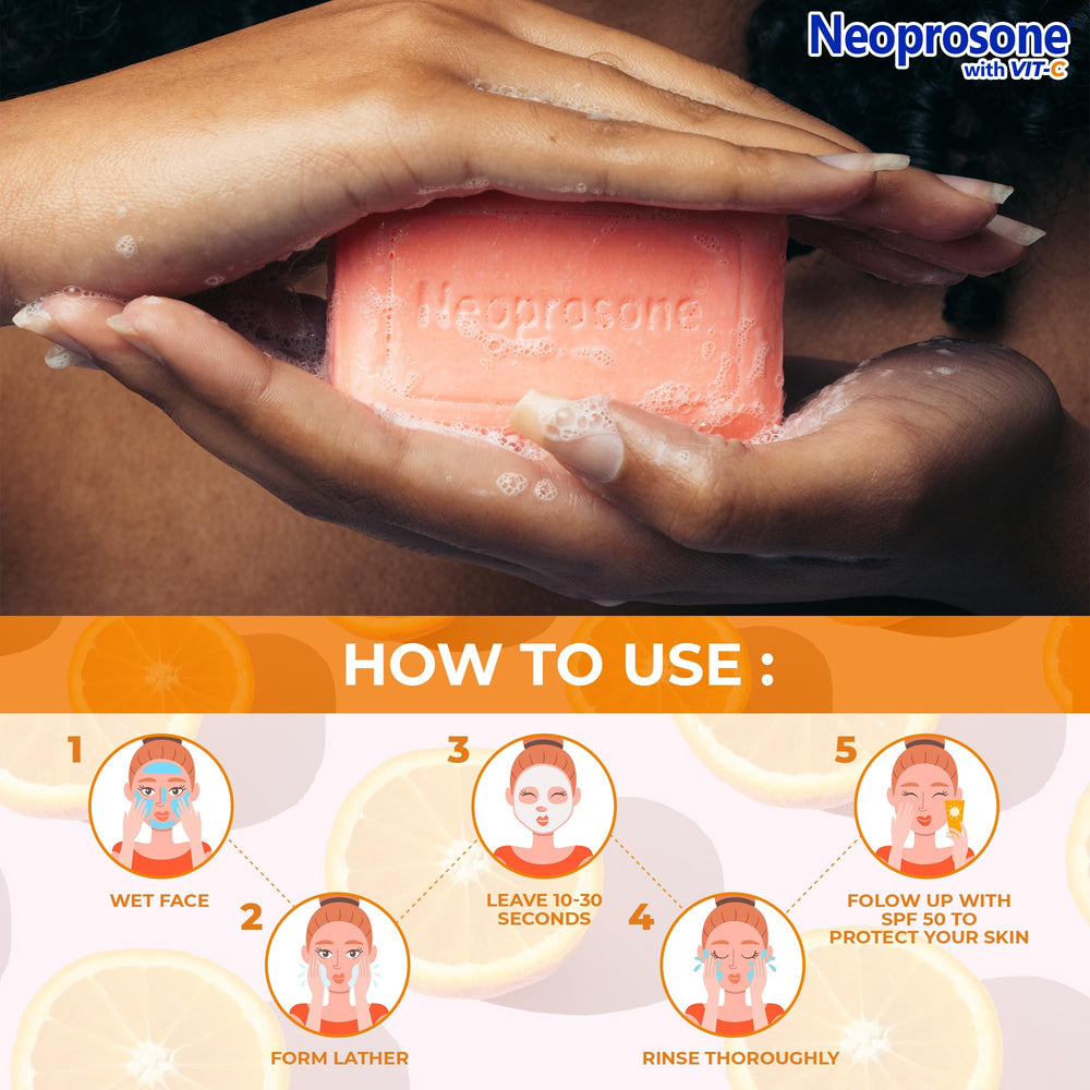 Neoprosone jabon iluminador con vitamina C y aceite de ricino para cuidar la piel