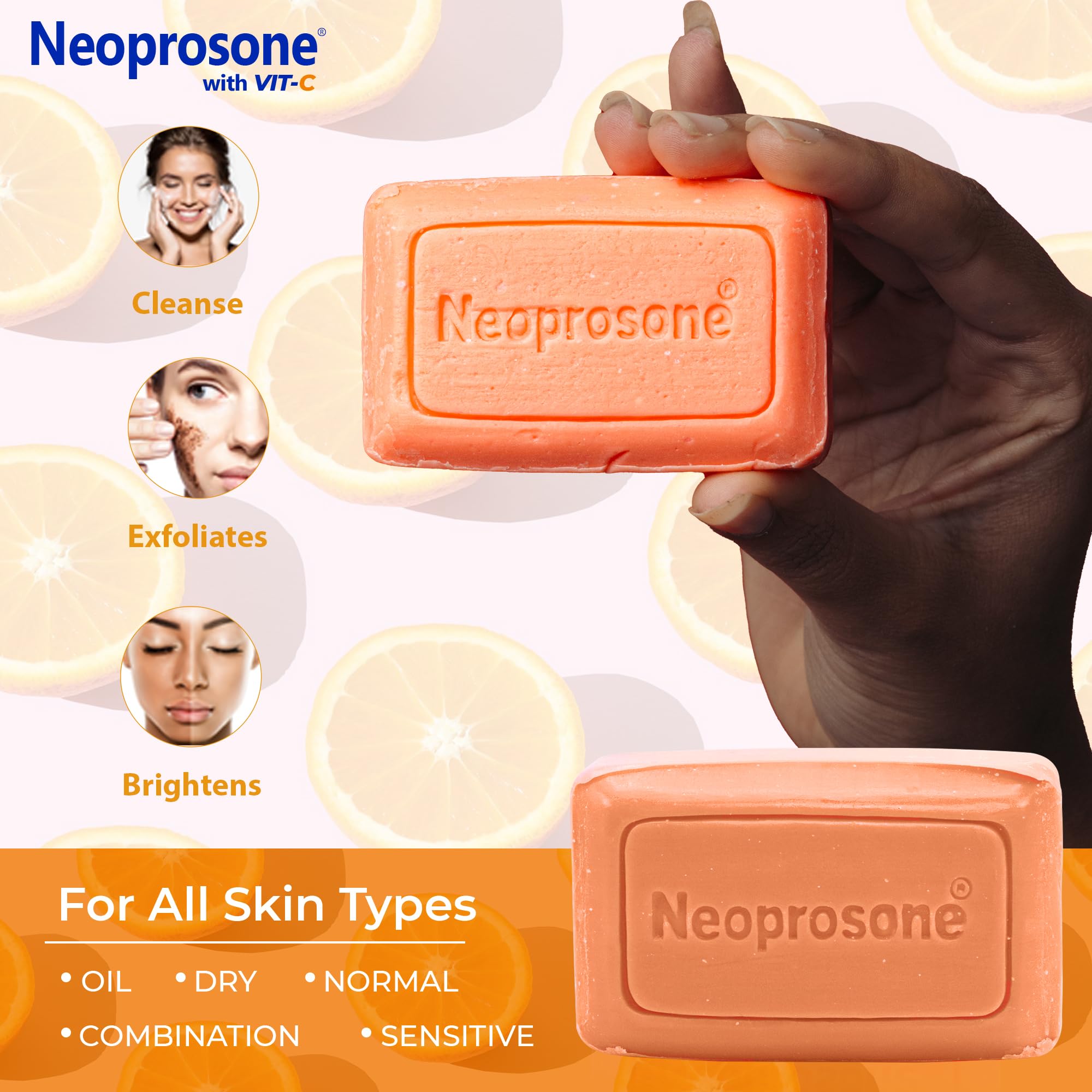 Neoprosone jabon iluminador, espuma suave y crema hidrata durante la limpieza