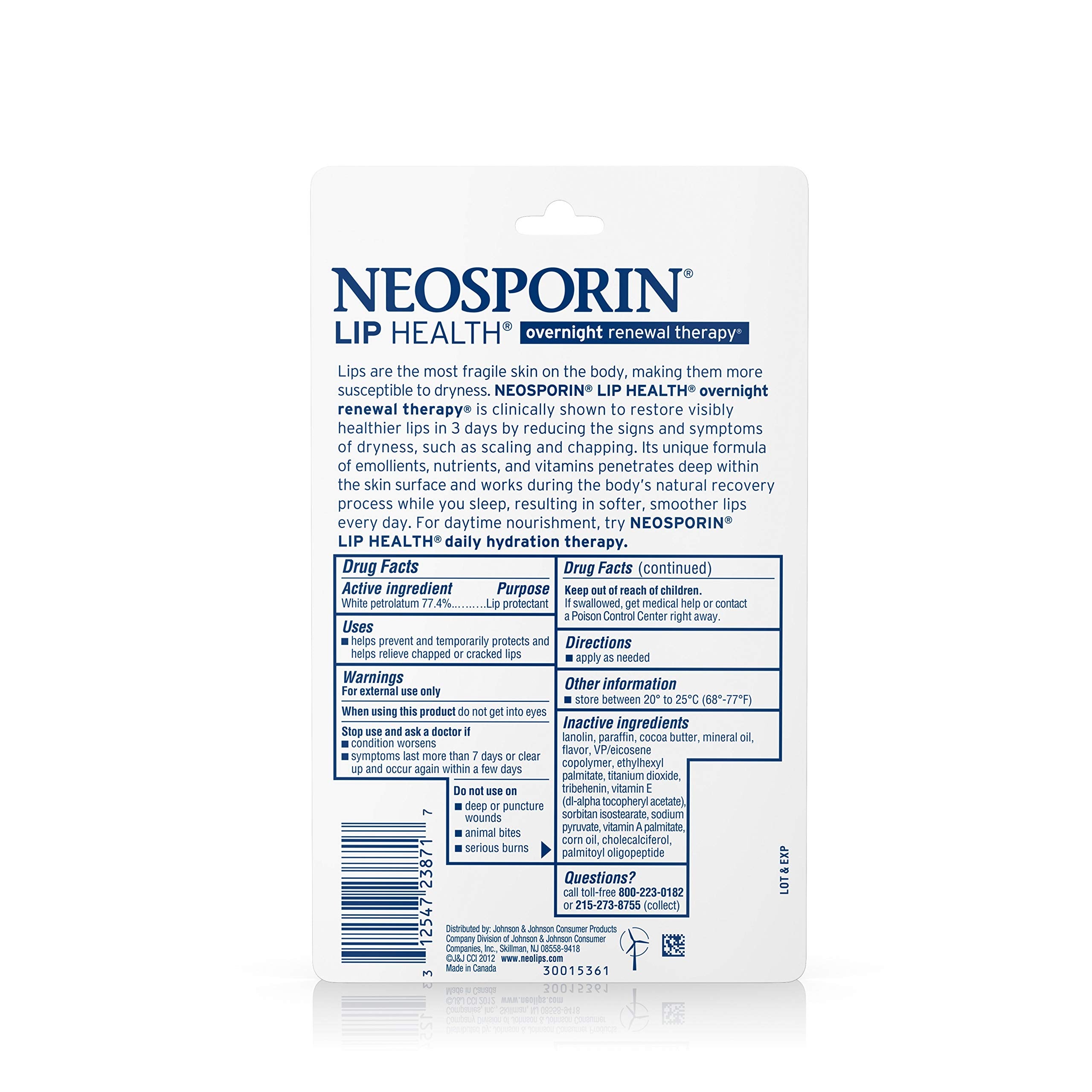 Aplicación de Neosporin Lip Health Renovación Nocturna, hidrata labios al instante.