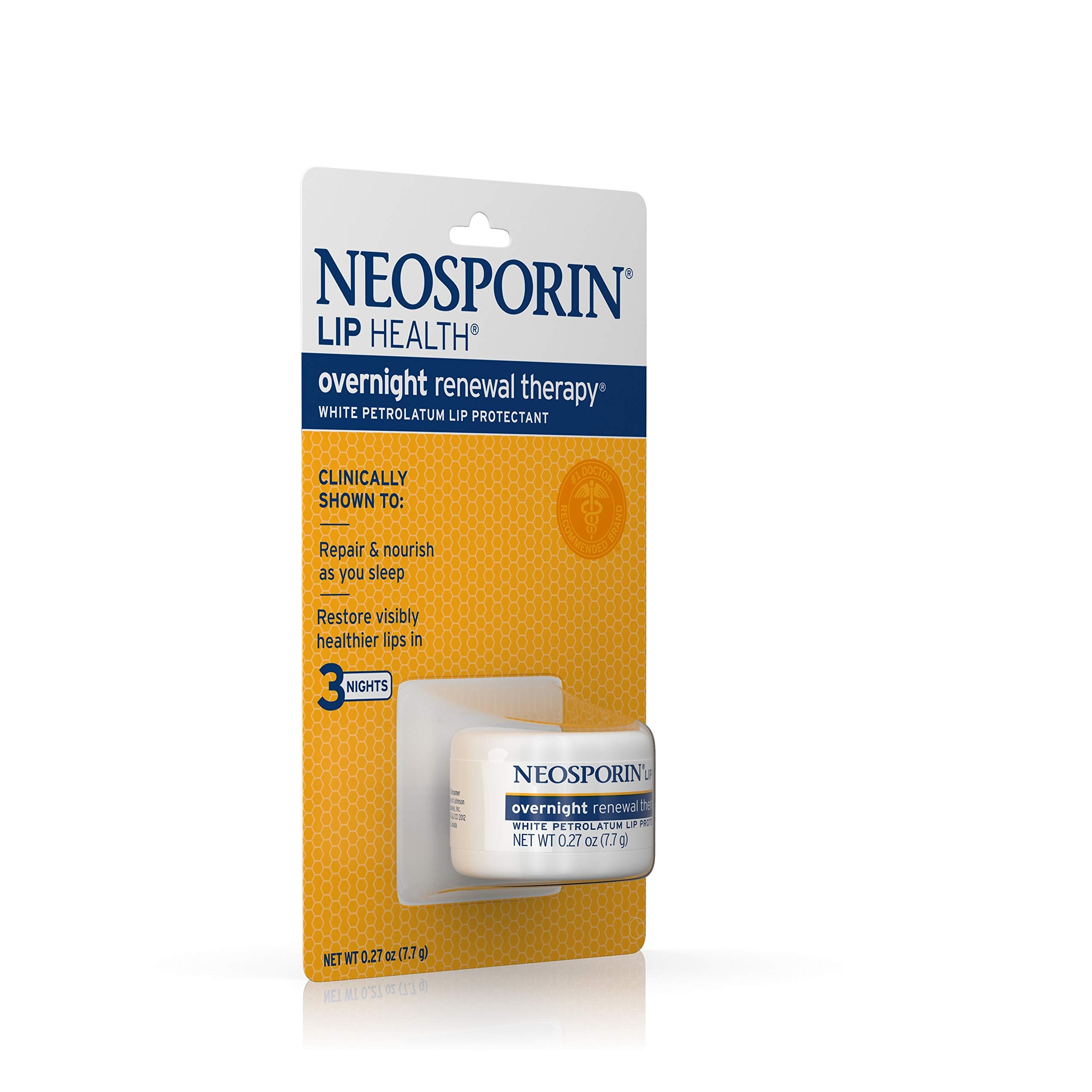 Caja de Neosporin Lip Health Renovación Nocturna con detalles de ingredientes.