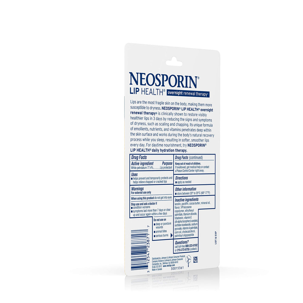 Labios suaves al despertar con Neosporin Lip Health Renovación Nocturna.