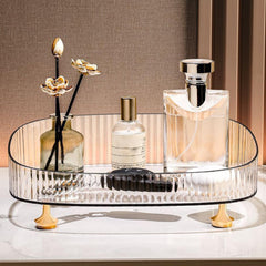 Neotidy organizador de perfumes: vista frontal con acabado transparente y bordes elevados.