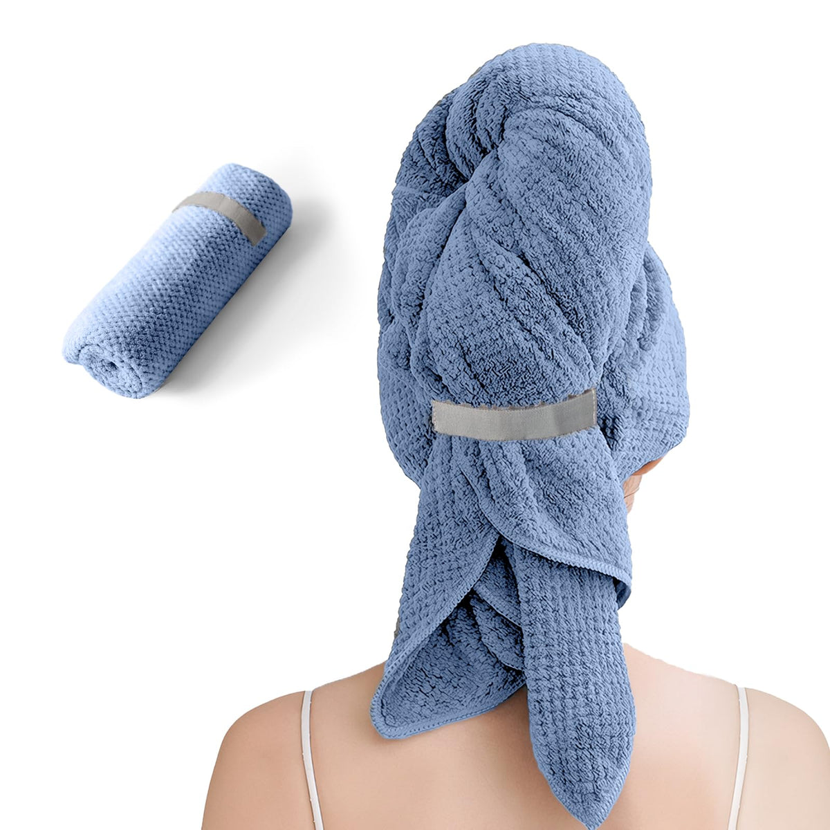 Netcken toalla microfibra grande para cabello azul, ofrece secado rápido y suavidad.