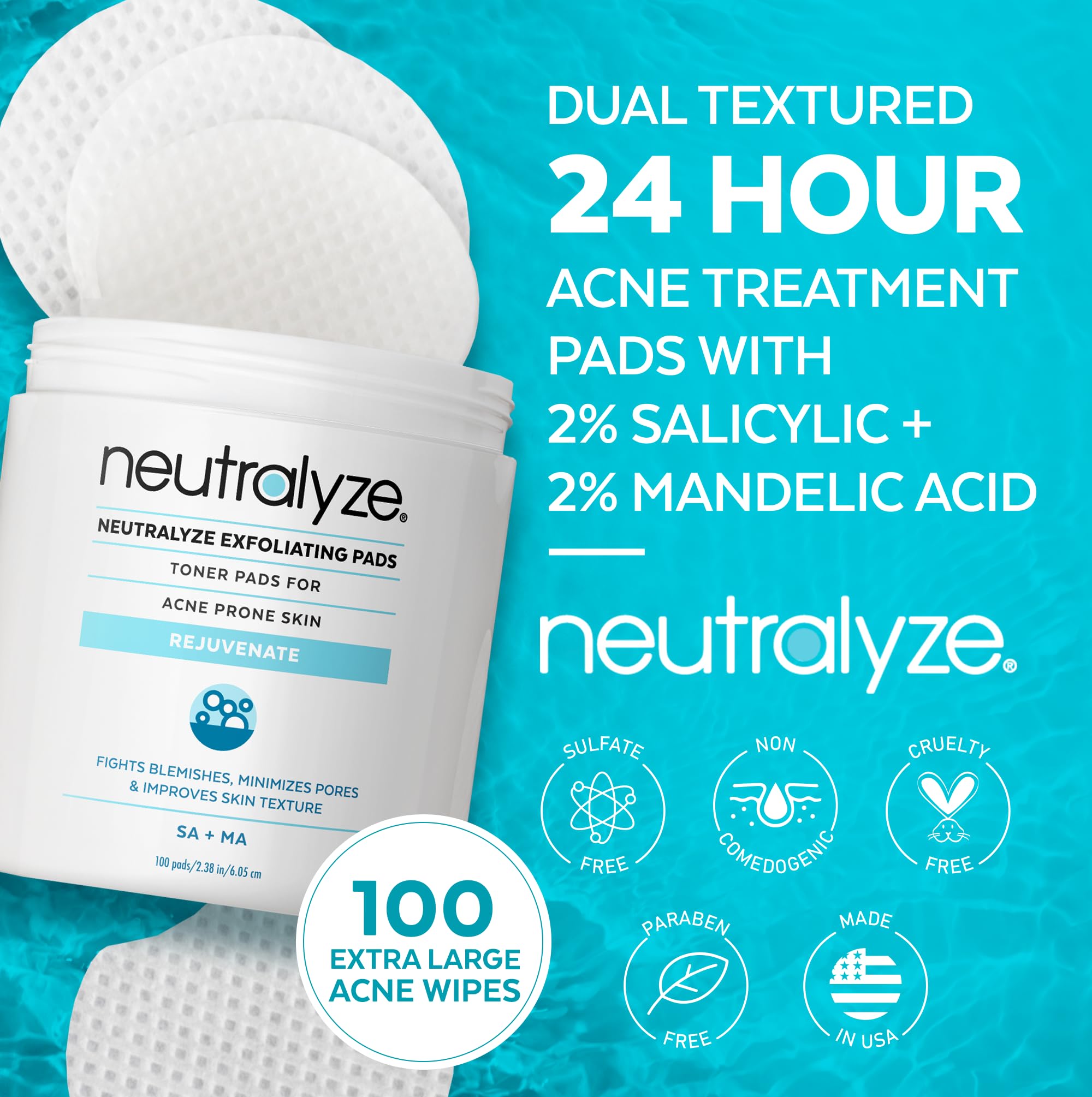 Acide mandélique 2% dans les lingettes Neutralyze pour exfolier