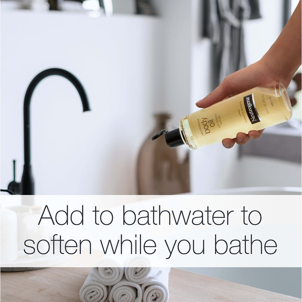 Uso en baño con Neutrogena Aceite Corporal para suavizar la piel.