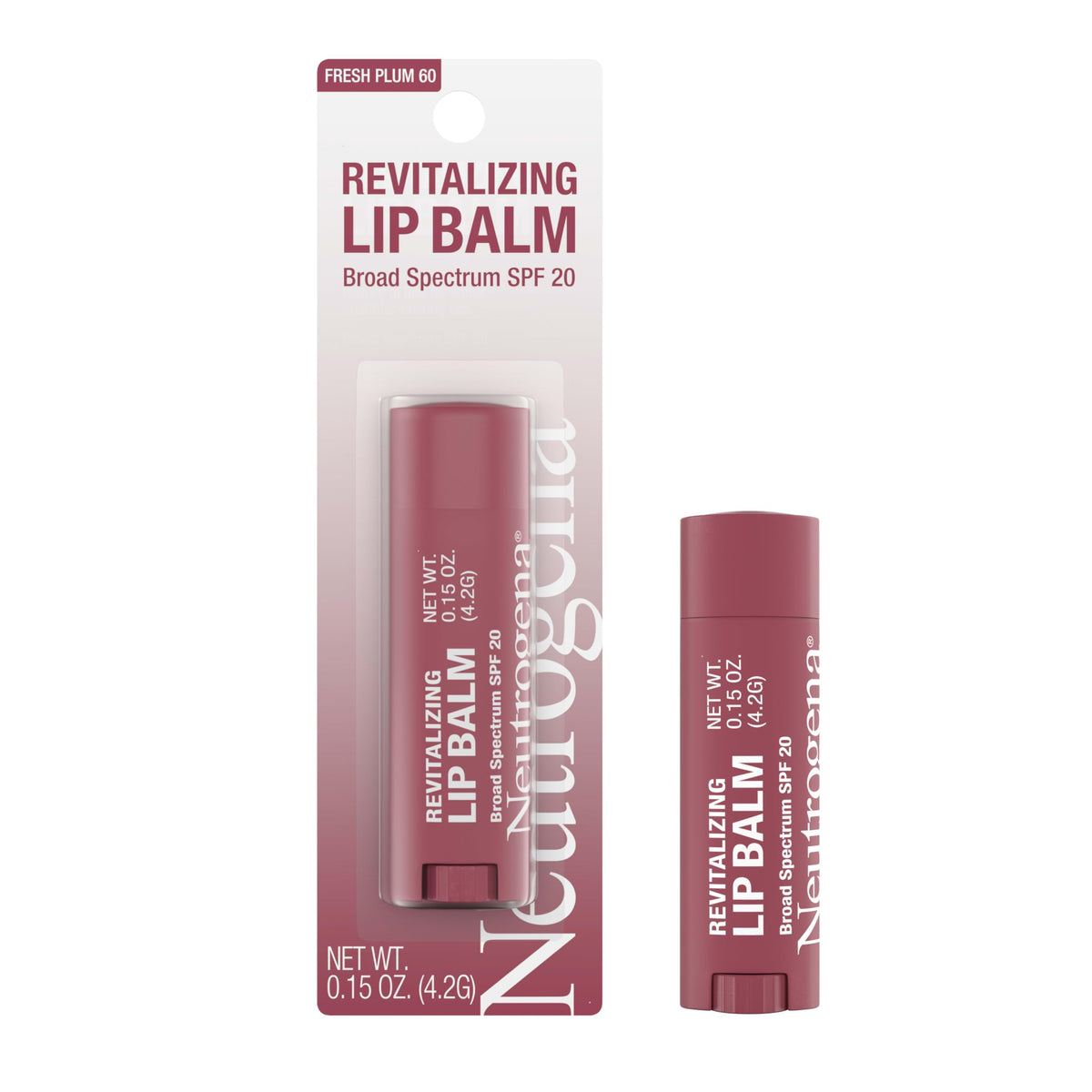 Neutrogena bálsamo labial tintado SPF20 Ciruela fresca para color suave y protección.