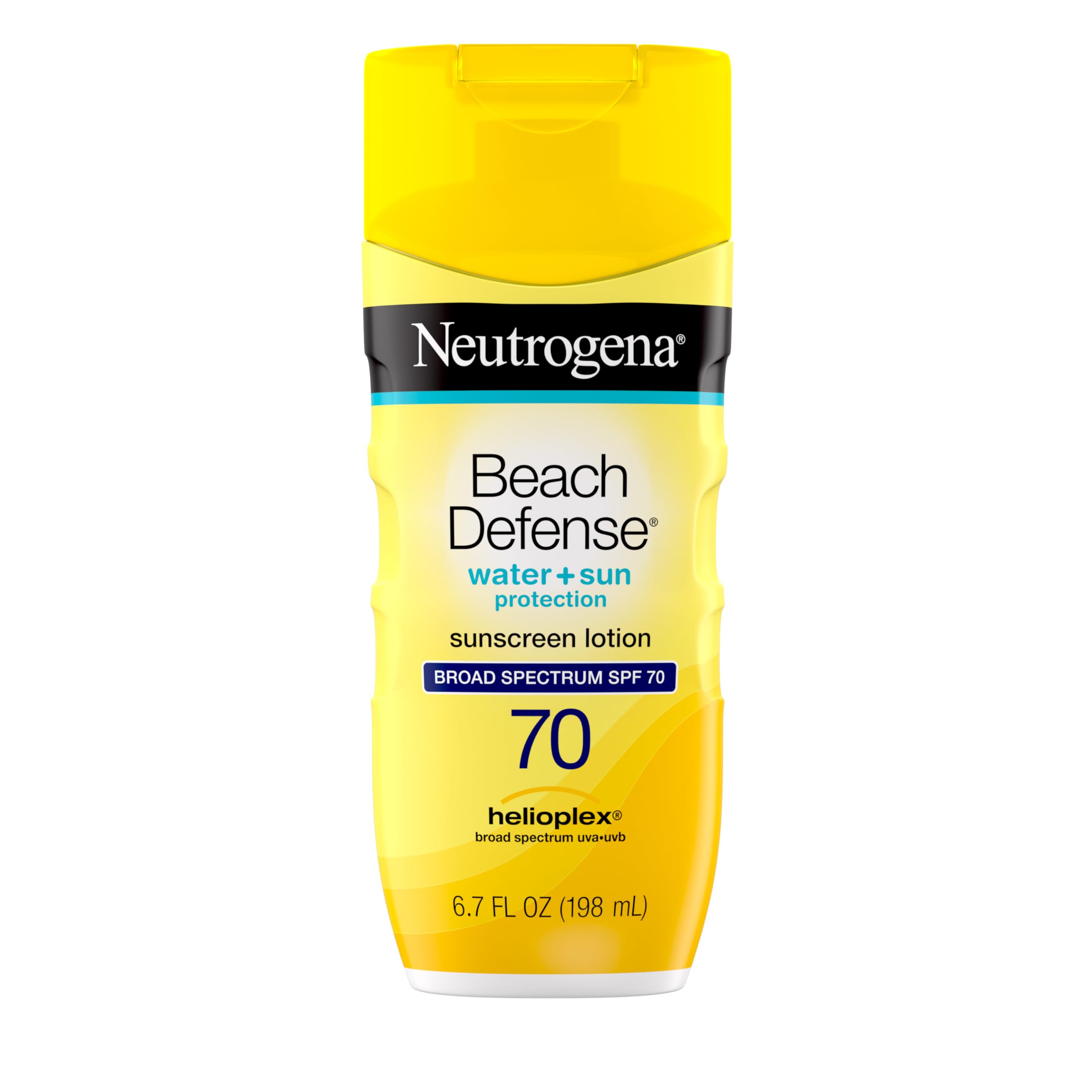 Neutrogena Beach Defense, botella 70 SPF, protección para cara y cuerpo.