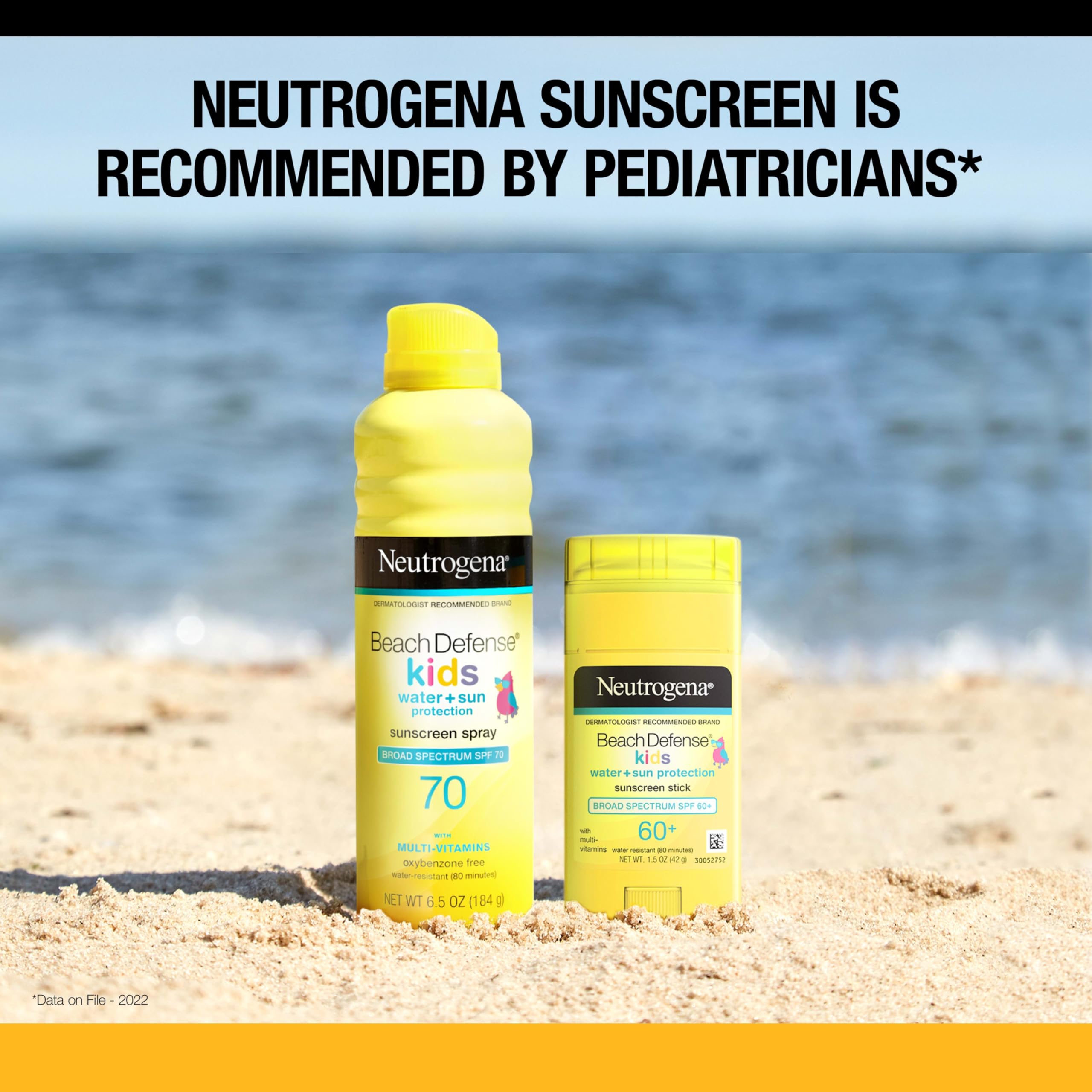 Neutrogena Beach Defense Niños Stick SPF 60, resistente al agua hasta 80 minutos.