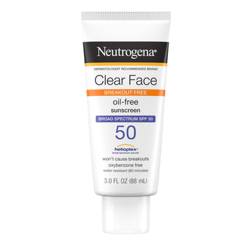 Neutrogena Clear Face Sunscreen, envase compacto para uso diario con protección SPF 50.