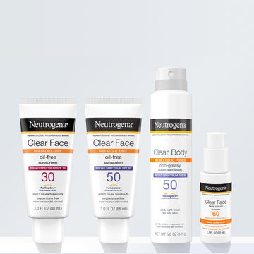 Neutrogena Clear Face Sunscreen, tamaño de viaje para bolso o mochila.