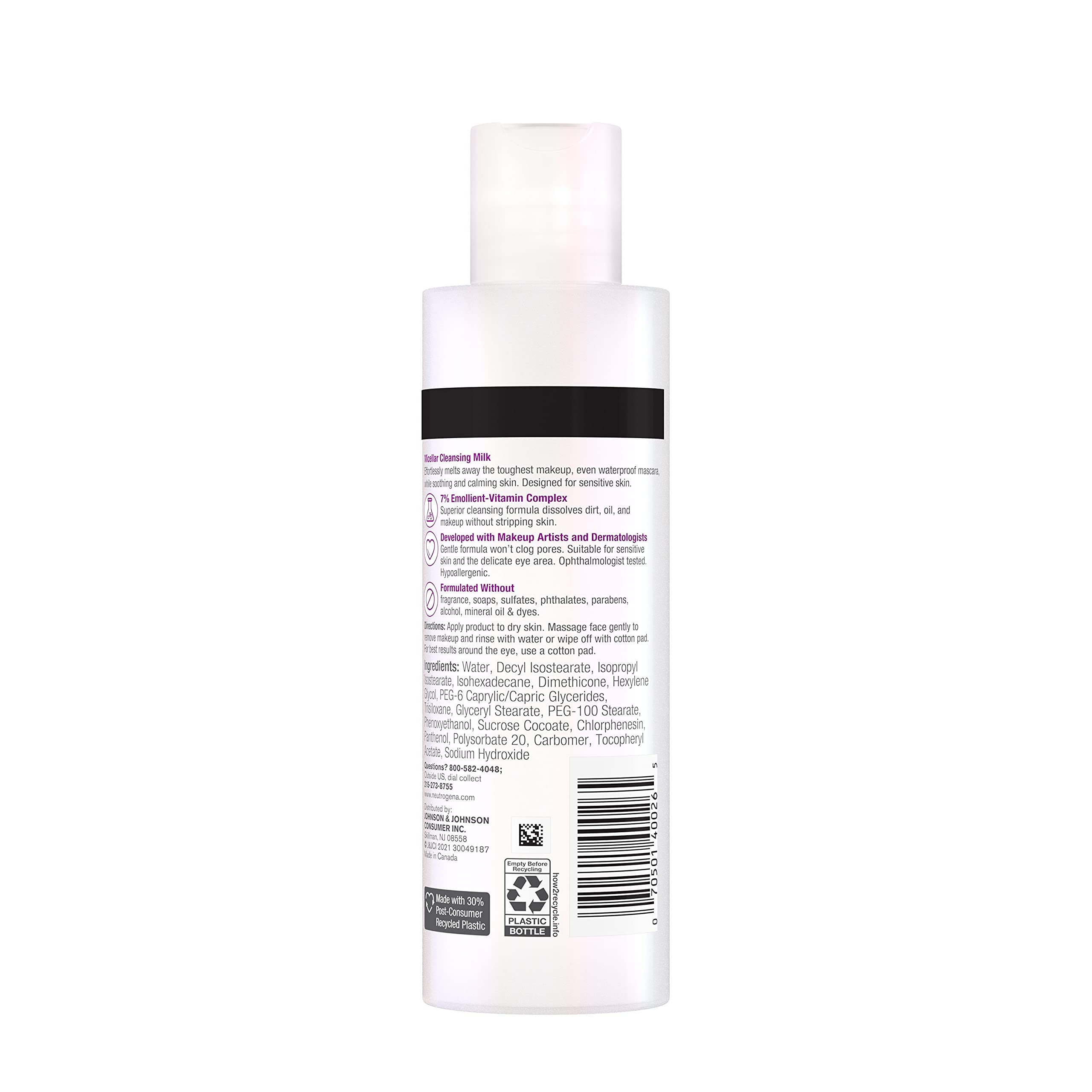 Neutrogena Makeup Melting Micellar Milk, sin jabón y sin sulfatos para limpieza suave.