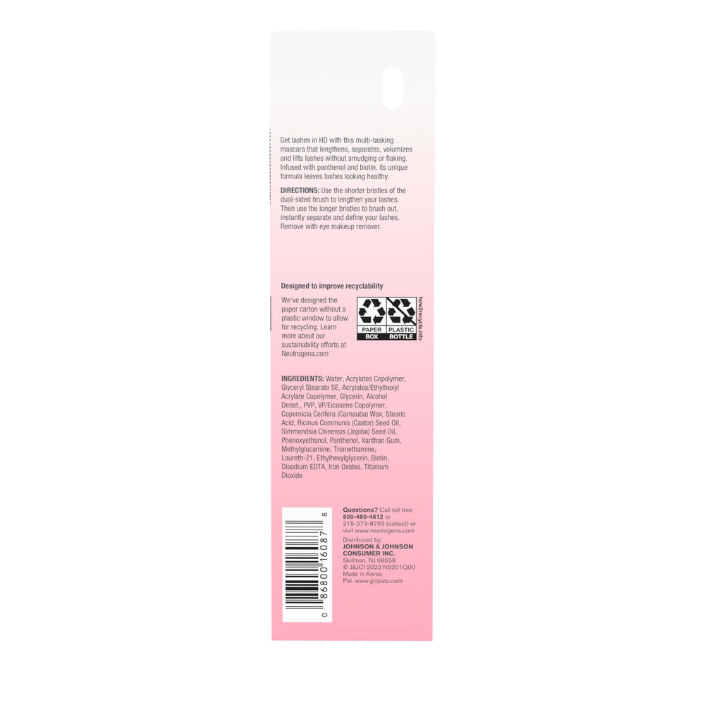 Neutrogena Healthy Definition Mascara packaging notes paraben and dye free formula