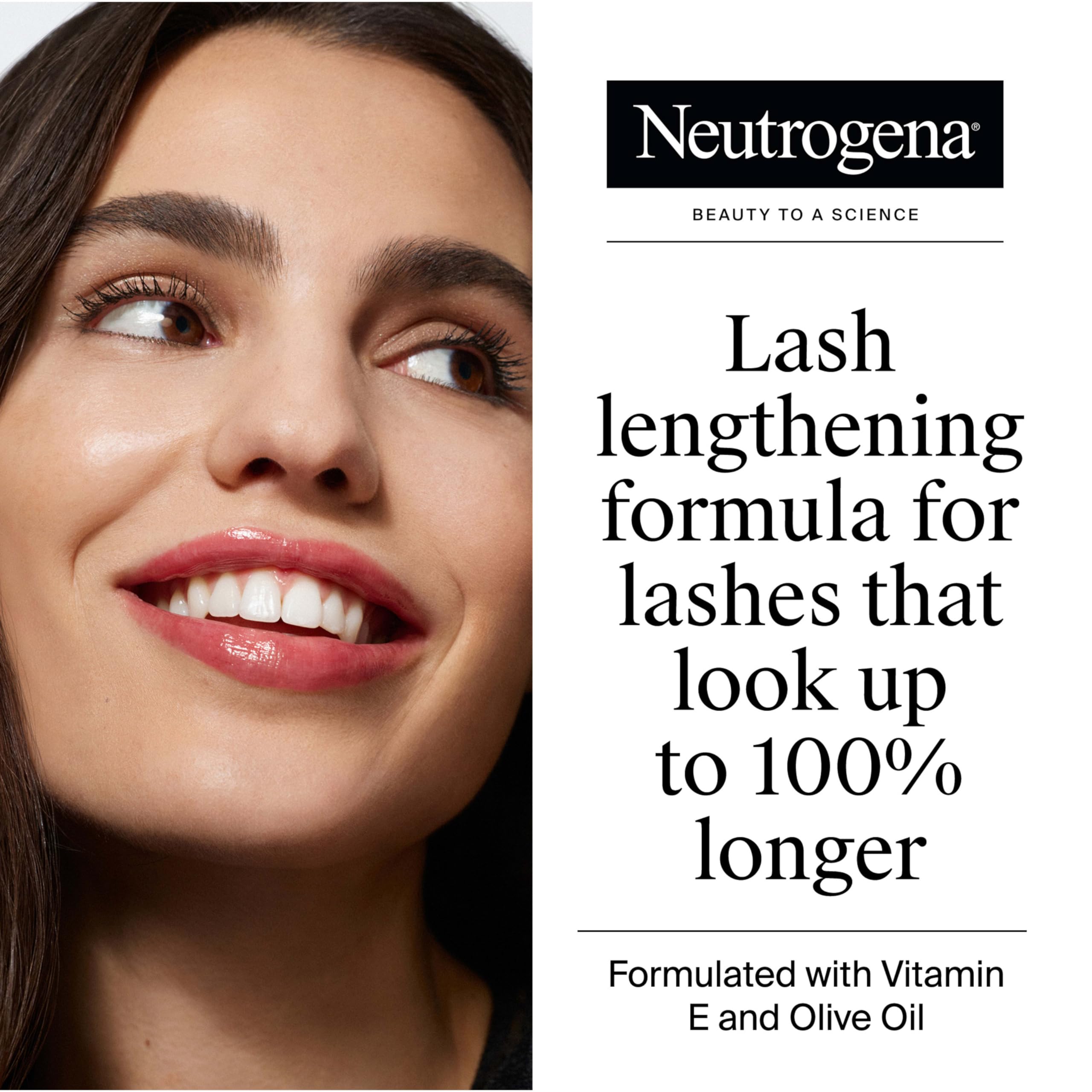 Aplicador de Neutrogena Healthy Lengths Mascara peina cada pestaña para mayor longitud.