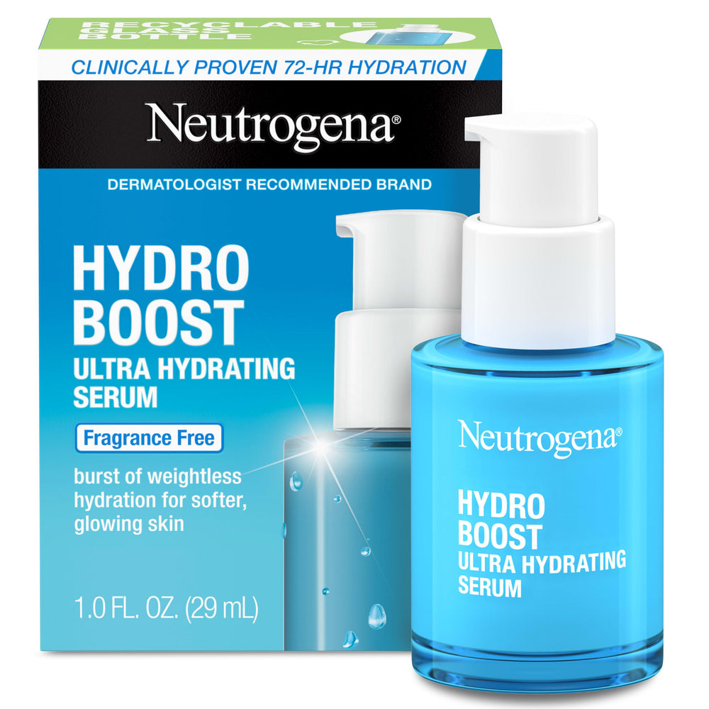 Neutrogena Hydro Boost, botella de vidrio, hidratación profunda para piel seca.