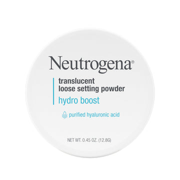 Neutrogena Hydro Boost setting powder bottle pouring for long-lasting, hydrated makeup.