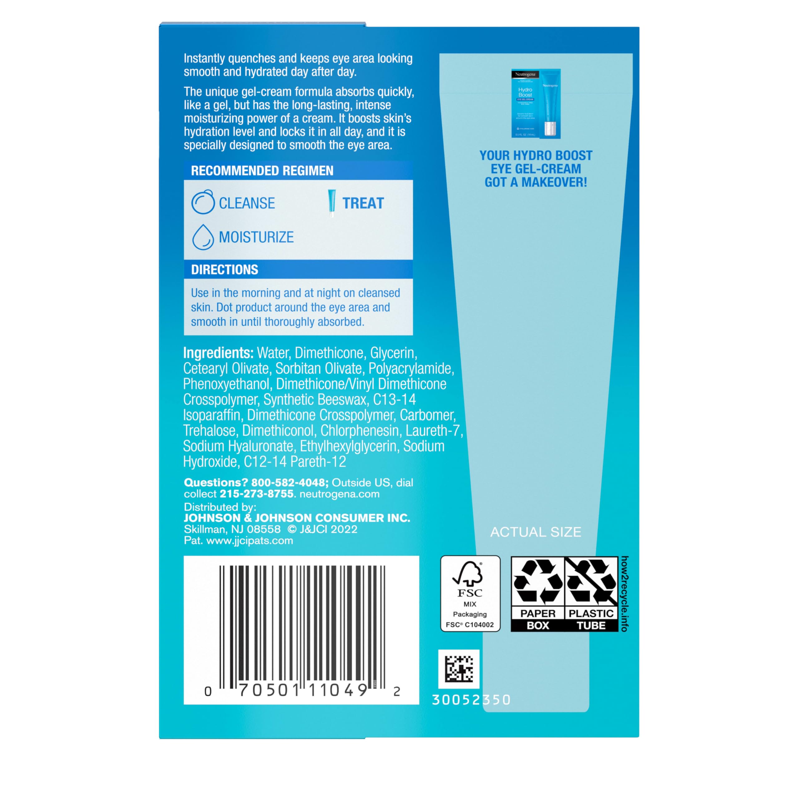 Neutrogena Hydro Boost under-eye cream being gently patted into skin.