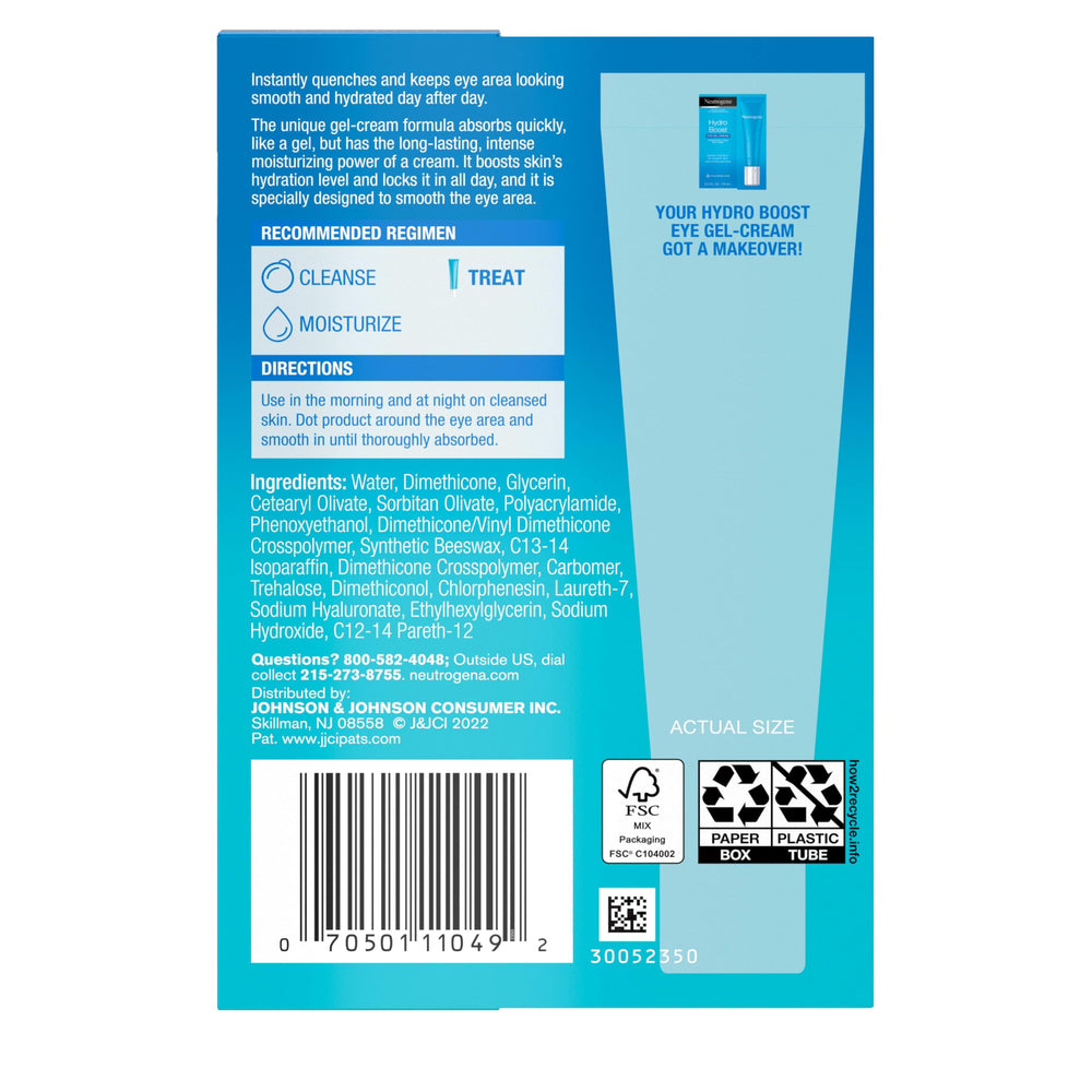 Neutrogena Hydro Boost under-eye cream being gently patted into skin.