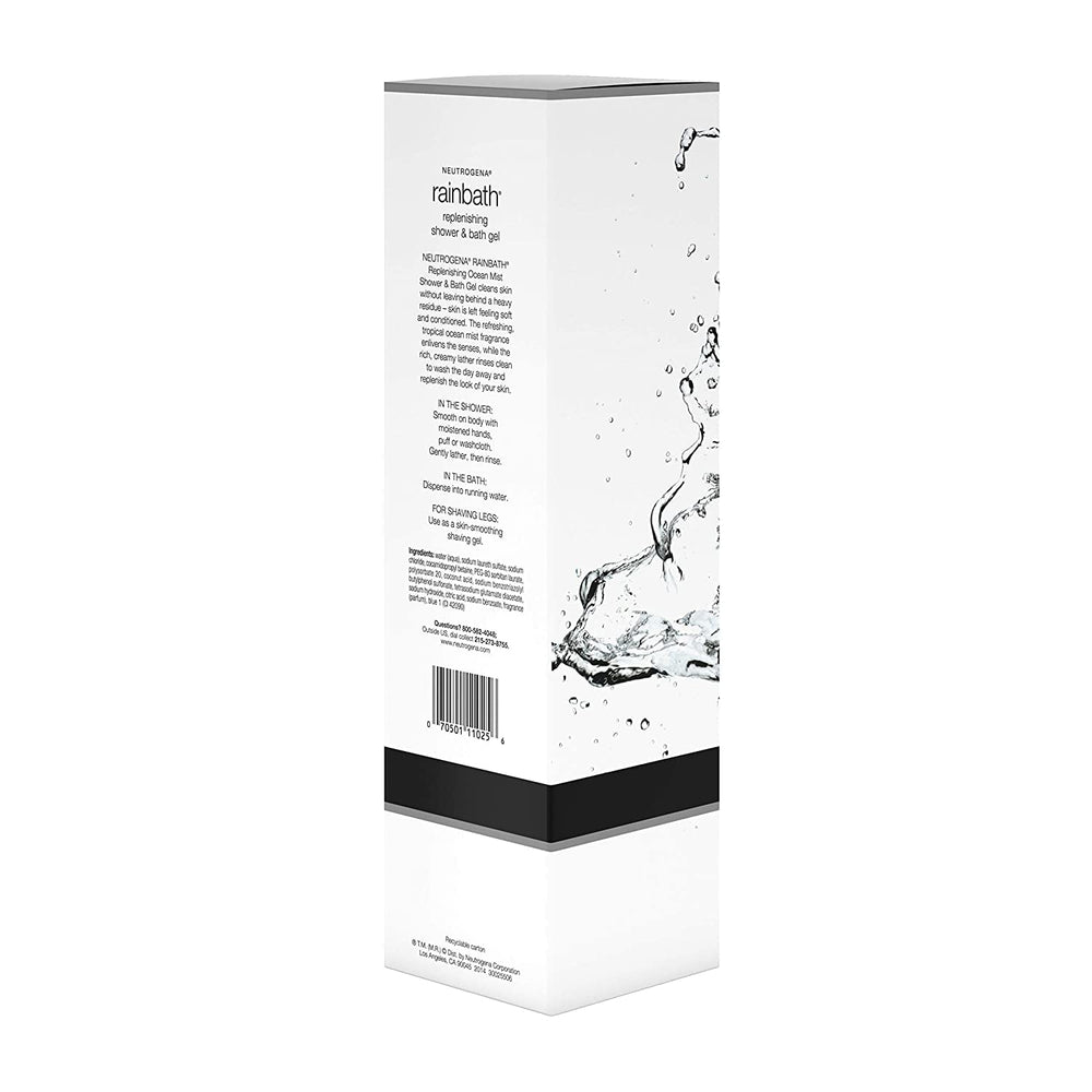 Neutrogena Rainbath textura cremosa, espuma que enjuaga fácilmente.